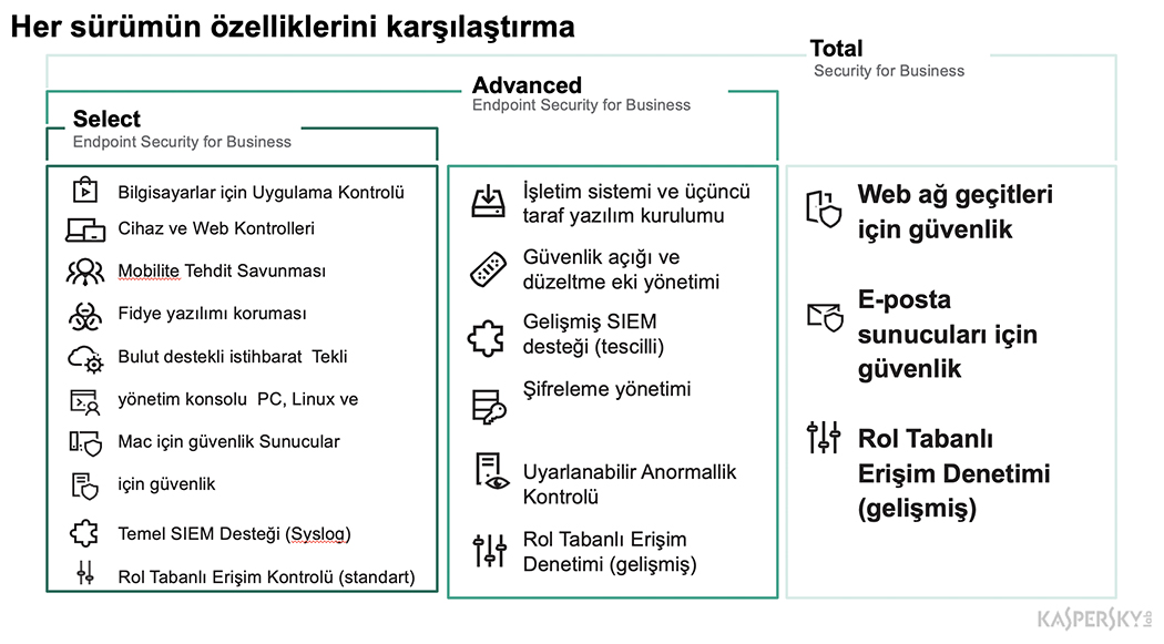 Kaspersky Sürümler Karşılaştırma detay